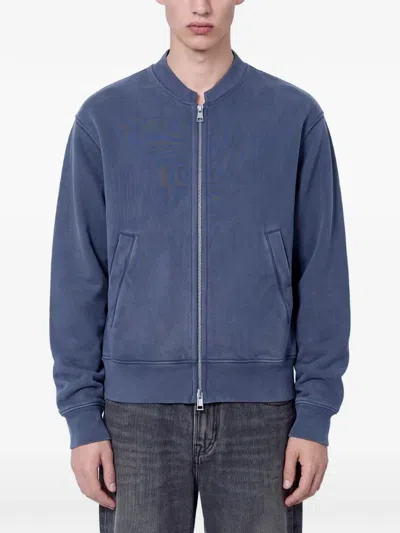 Our Legacy Relic Plum Star Zip-up Ribbed-trim Jacket In Blue