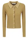 Our Legacy Ribbed Cotton Cardigan With Collar And Long Sleeves In Brown