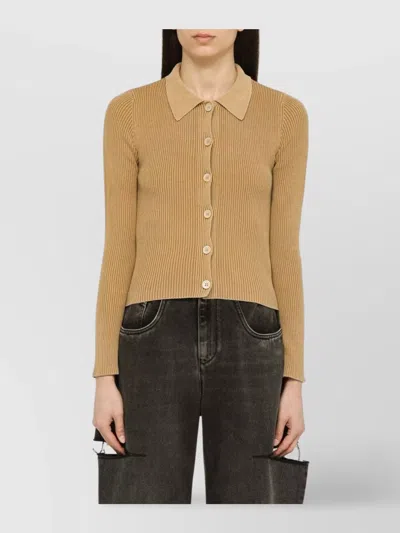 OUR LEGACY RIBBED COTTON CARDIGAN WITH COLLAR AND LONG SLEEVES