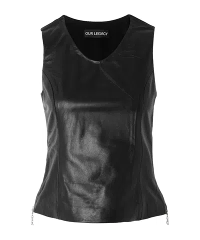Our Legacy Ribbed Cotton Jersey-trimmed Leather Tank In Black