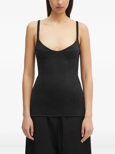 Our Legacy Ribbed-knit Scoop-neck Top In Black
