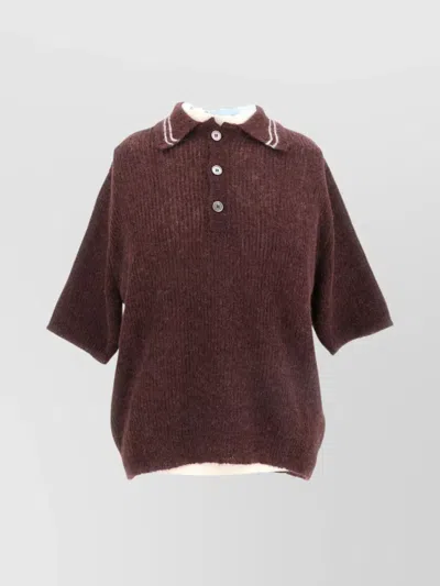 Our Legacy Ribbed Polo Shirt With Contrast Trim In Brown