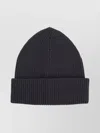 Our Legacy Ribbed Black Merino Wool Cap With Folded Cuff In Black