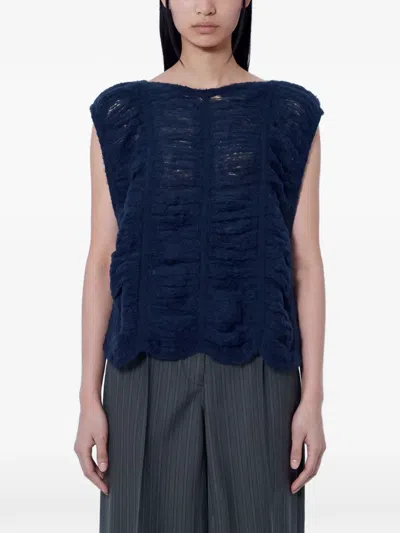 Our Legacy Rib-cage Vest Navy Blue Fringe Alpaca