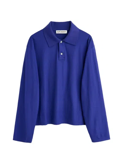 Our Legacy Rugby Longsleeve Buttoned Polo Shirt In Blue