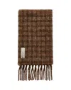 Our Legacy Textured Brown Checkered Scarf With Fringed Edge In Brown
