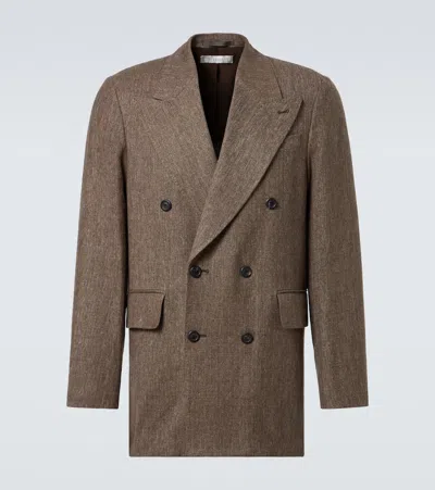 Our Legacy Double-breasted Linen And Cotton-blend Blazer In Brown