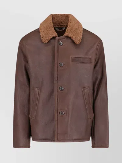 Our Legacy Shearling Collar Front Pockets Jacket In Brown