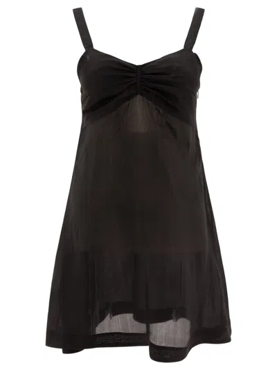 Our Legacy Strappy Dress With Ruched Bust And Sheer Overlay In Black