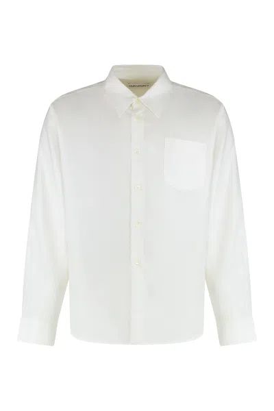 Our Legacy Oxford Shirt With Curved Hem And Pocket In White