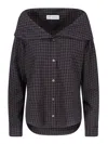 Our Legacy Off-the-shoulder Black Shirt With Subtle Grid Pattern In Blue