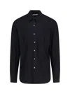 Our Legacy Classic Black Silk Shirt With Contrasting Button Closure In Black