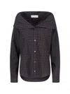 Our Legacy Off-the-shoulder Black Shirt With Subtle Grid Pattern In Black