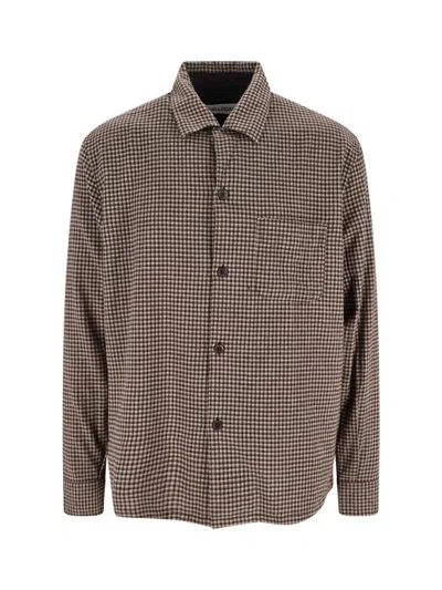 Our Legacy Checked Long Sleeve Shirt With Chest Pocket In Animal Print