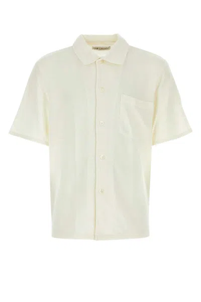 Our Legacy Short-sleeved Shirt With Classic Collar And Chest Pocket In Neutral
