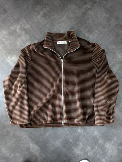 Pre-owned Our Legacy Shrunken Full Zip Striped Polo Jacket In Brown