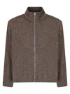 Our Legacy Textured Fabric Long Sleeve High Collar Cardigan In Brown