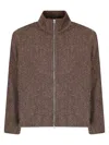 Our Legacy Textured Fabric Long Sleeve High Collar Cardigan In Brown