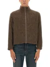 Our Legacy Textured Fabric Long Sleeve High Collar Cardigan In Brown