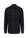 Our Legacy Classic Black Silk Shirt With Contrasting Button Closure In Black