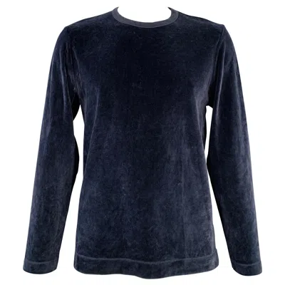 Pre-owned Our Legacy Size 42 Navy Velour Cotton Blend Crew Neck Pullover In Blue