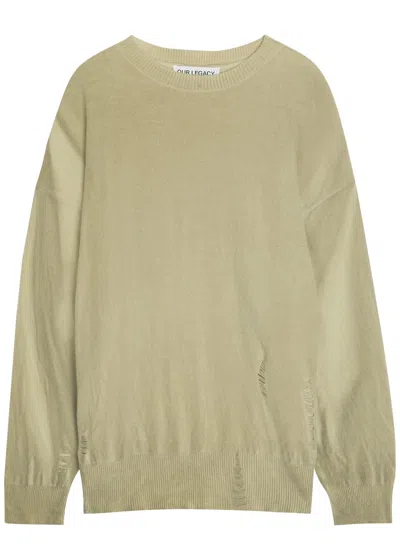 Our Legacy Slant Distressed Effect Wool Jumper In Green