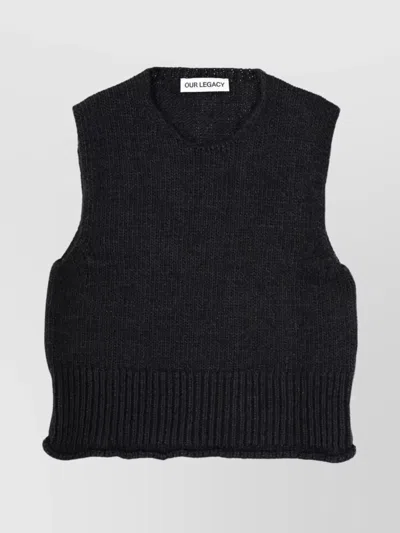 Our Legacy Sleeveless Knitted Texture Ribbed Hem Top In Black