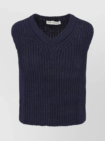Our Legacy Sleeveless V-neck Ribbed Knit Sweater In Blue