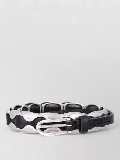 Our Legacy Sliding Stud Leather Belt Narrow Design In Black