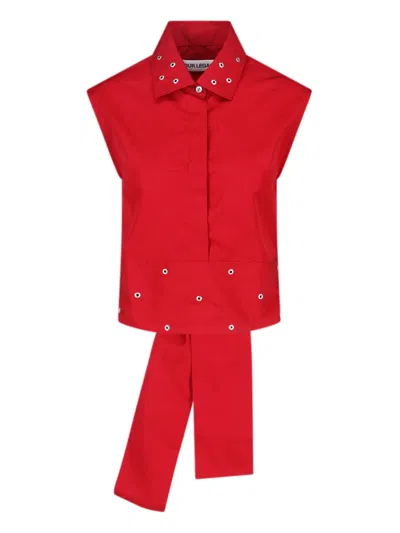 Our Legacy Sleeveless Poplin Shirt With Scarf Detail In Red