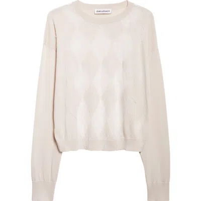 Our Legacy Sonar Distressed Argyle Plaid Wool Sweater In Neutral