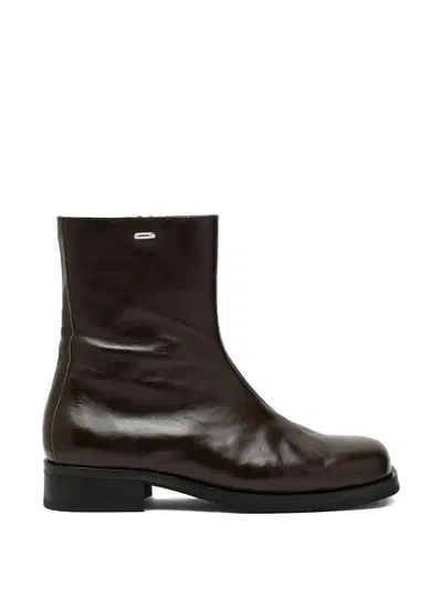 Our Legacy Square Toe Plate Leather Boots In Brown