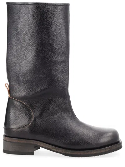 Our Legacy Black Leather Camion Boots In Multi