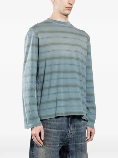Our Legacy Mens Spray Fade Ghost Stripe Striped Boxy-fit Long-sleeve Cotton-shirt In Blue