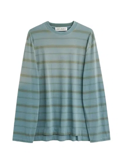 Our Legacy Mens Spray Fade Ghost Stripe Striped Boxy-fit Long-sleeve Cotton-shirt In Blue