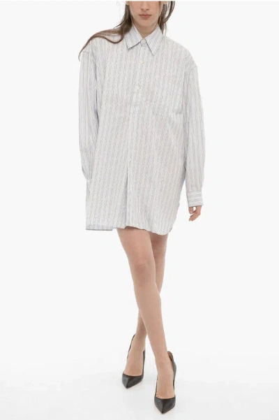 Our Legacy Striped Oversized Pop Shirt With Breast Pocket In White