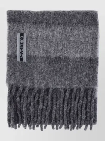 Our Legacy Striped Scarf Soft Texture Fringed Edges In Gray