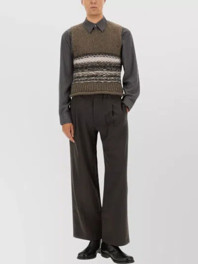 Our Legacy Striped Sleeveless Knitted Vest With Ribbed Hem In Gray