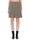 Our Legacy Structured Olive-green Mini Skirt With Box Pleats In Green
