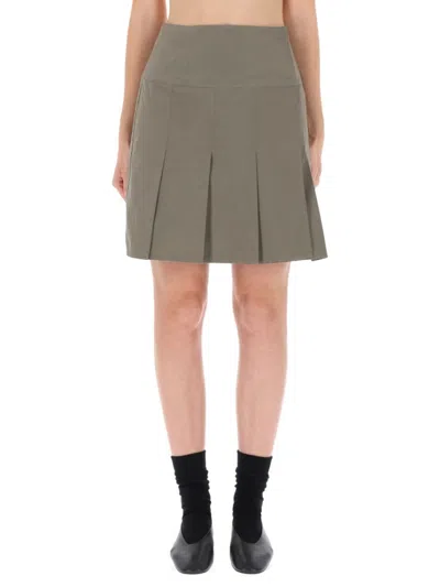 Our Legacy Structured Olive-green Mini Skirt With Box Pleats