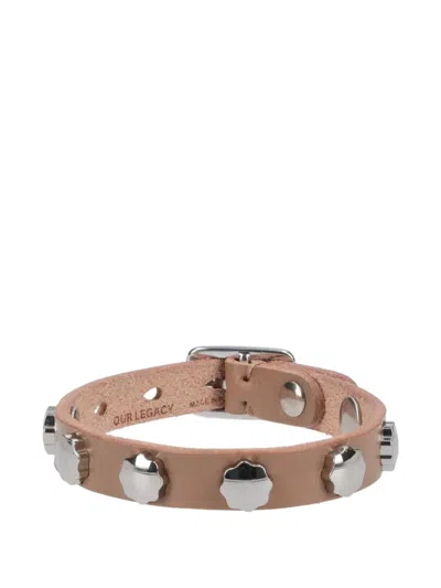 Our Legacy Studded Leather Bracelet In White