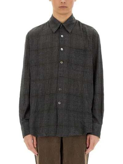 Our Legacy Subtle Checkered Long-sleeve Shirt With Classic Collar In Black
