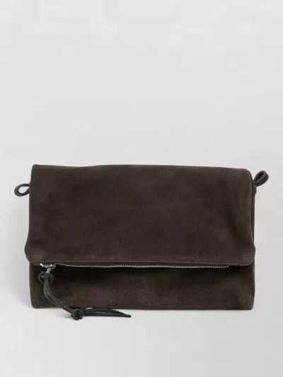 Our Legacy Suede Necessity Crossbody Bag Foldover Strap In Brown