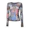 Our Legacy Super Slim Long Sleeve Printed Mesh Top In Multicolor