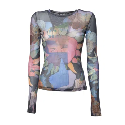 Our Legacy Super Slim Long Sleeve Printed Mesh Top In Solar Print