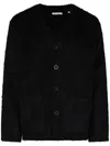 Our Legacy Textured V-neck Cardigan With Button-down Front In Black