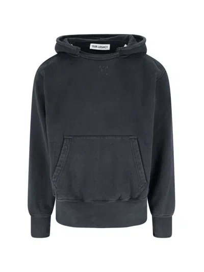 Our Legacy Relic Cropped Distressed Cotton-jersey Hoodie In Black