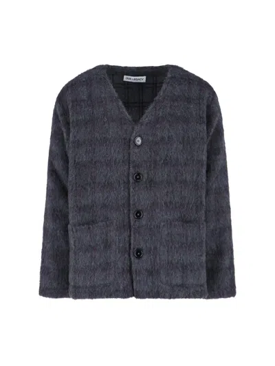 Our Legacy Plum Check Cardigan In Gray