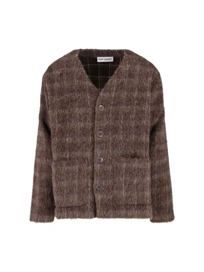 Our Legacy Checked Brushed-knit Cardigan In Brown
