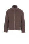 Our Legacy Textured Fabric Long Sleeve High Collar Cardigan In Brown